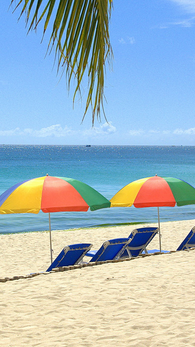 Beach Sunbeds Umbrella Ocean Iphone 5s Wallpaper Iphone壁紙 夏 海 青空 Naver まとめ